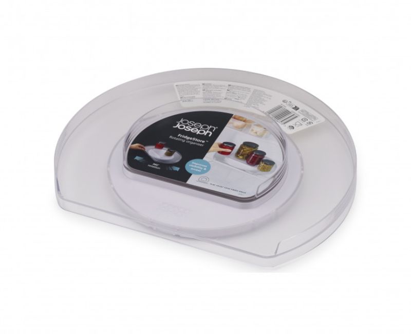 Joseph Joseph FridgeStore Rotating Organiser with 360-degree rotation, tiered layers, and non-slip base for efficient fridge storage.