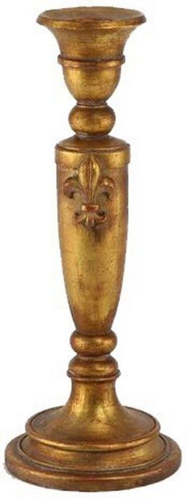 Antiqued gold candle holder measuring 27.7 x 11cm, featuring intricate detailing for elegant home decor.