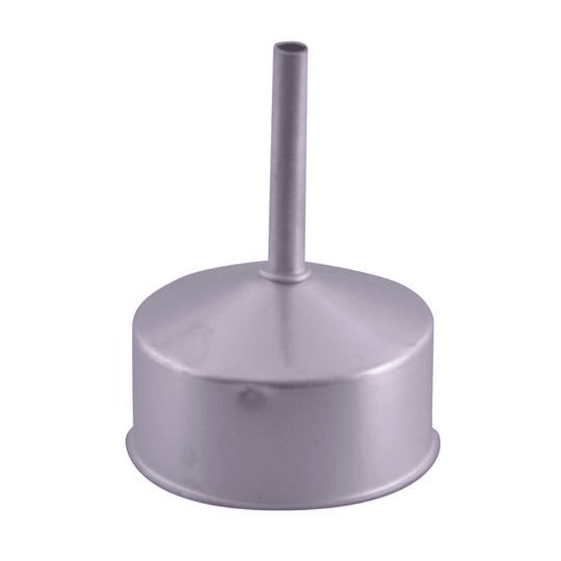 Sleek stainless steel funnel for 6-cup espresso makers, enhancing brewing precision and ease of use in coffee preparation.