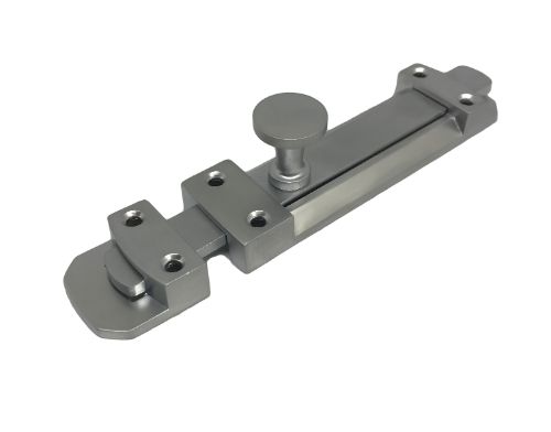 Satin chrome plated 100mm slide door bolt, crafted from durable zinc for enhanced security and style in any home.
