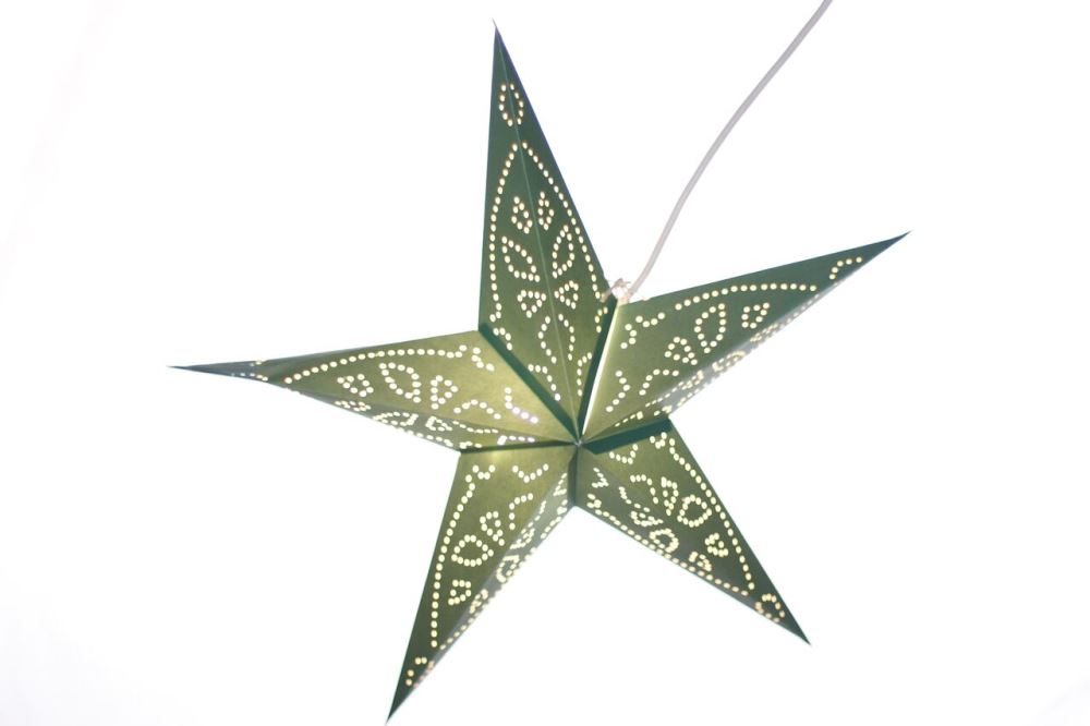 Handmade green star lantern lamp shade, 55cm diameter, perfect for elegant home decor or party lighting.