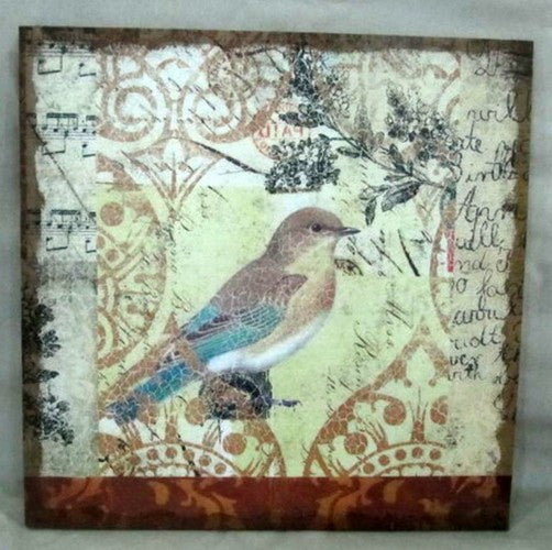 Linen art canvas featuring a bird design, framed and lightweight, measures 80 x 80 cm, perfect for any wall display.