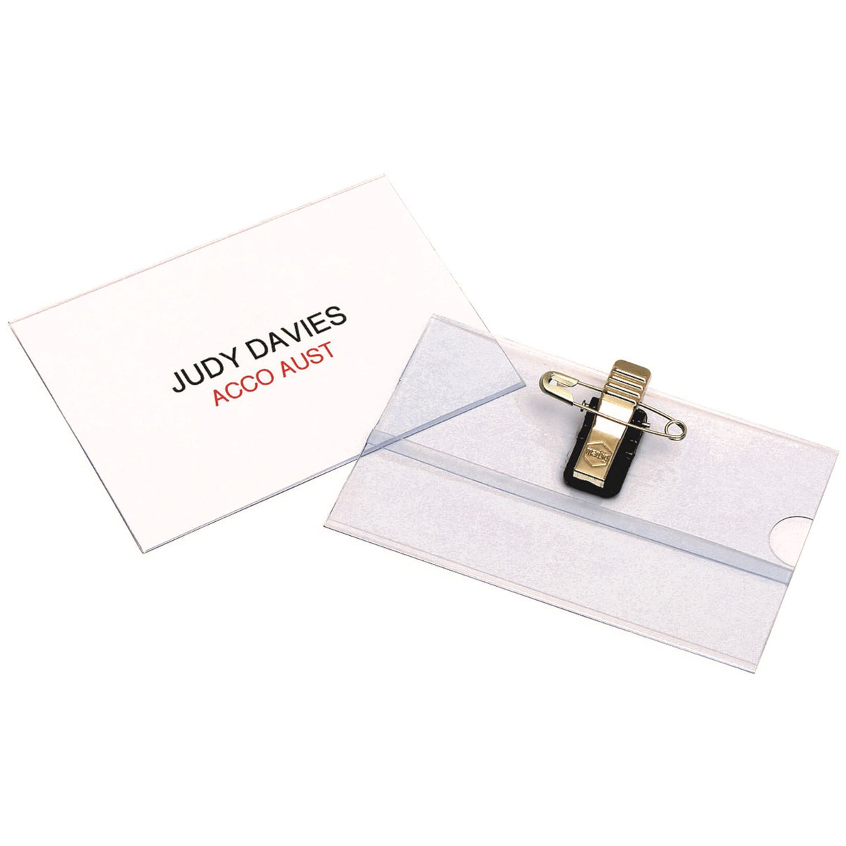 Rexel ID card holder with pin for events, 50 eco-friendly recycled PVC holders, ideal for name tags and logos.