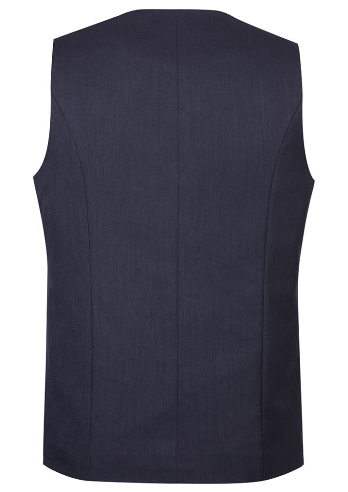 Stylish navy longline vest for men with 5-button front, functional pockets, and premium breathable fabric.