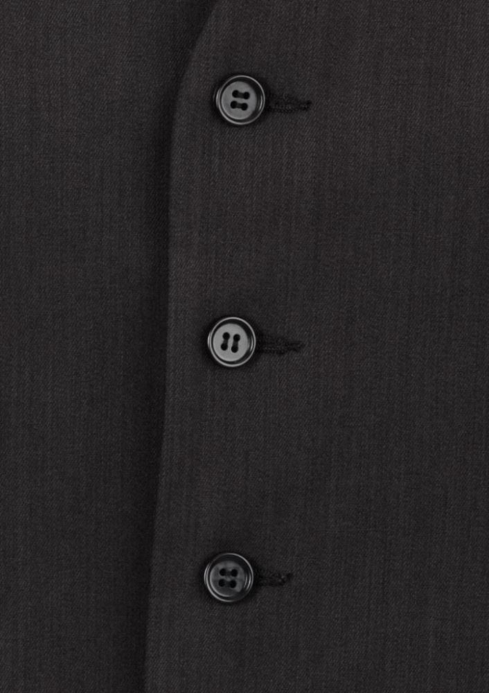 Men's longline black vest with five-button front, side pockets, and breathable fabric for style and comfort.