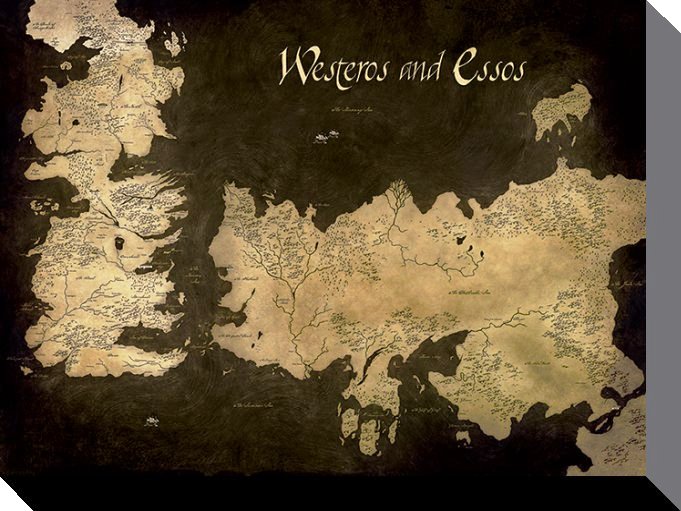 Canvas print of Game of Thrones' Westeros & Essos, featuring detailed, high-definition artwork on a ready-to-hang frame.