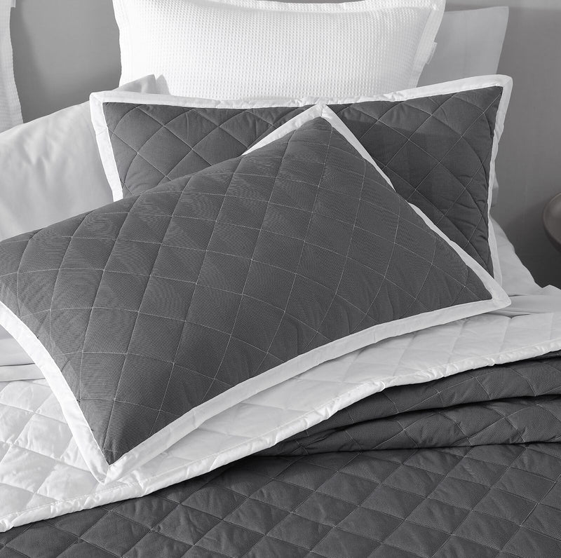QUILTED Pillowcase SHAM PAIR - ESSEX CHARCOAL
