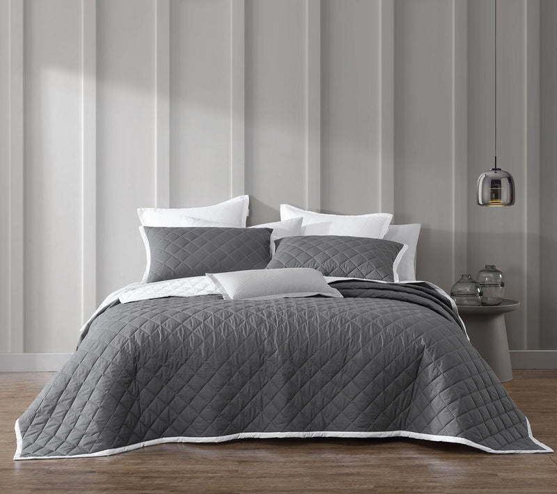 QUILTED Pillowcase SHAM PAIR - ESSEX CHARCOAL