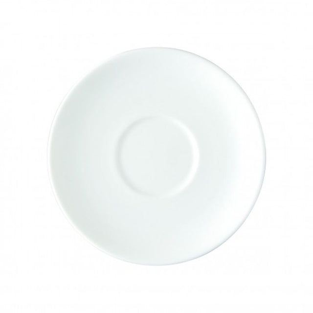 Set of 12 Royal Porcelain Chelsea saucers, 150mm, with a brilliant white finish, durable and scratch-resistant, ideal for dining.