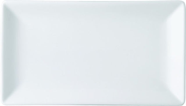 Elegant set of 12 Royal Porcelain rectangular dishes, 230mm, scratch-resistant with a smooth white finish for versatile dining.