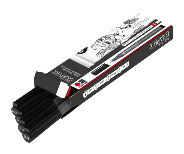 Marabu Fineliner Graphix (4) in vibrant colors, perfect for precise drawings, detailed illustrations, and creative projects.