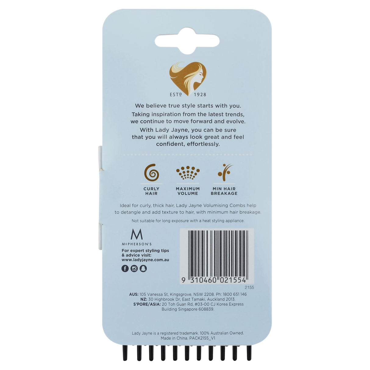 Lady Jayne Afro Comb 2 Pack, features wide teeth for lifting and defining curls, perfect for textured hair.
