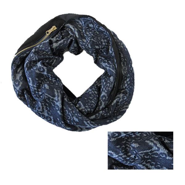 Navy-blue lacy snood in a stylish design, perfect for warmth and elegance, includes a convenient zip bag for storage.