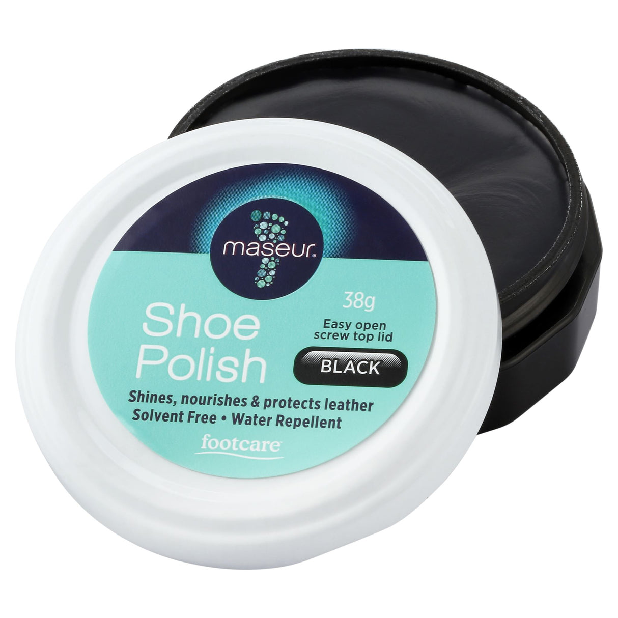 Footcare Shoe Polish Black 38g - eco-friendly, solvent-free polish for nourishing and protecting leather shoes.