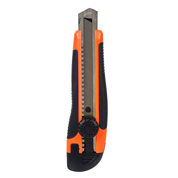 Marbig heavy-duty cutter knife with wheel lock, ergonomic design, safety auto-lock, and two spare blades for versatile cutting.