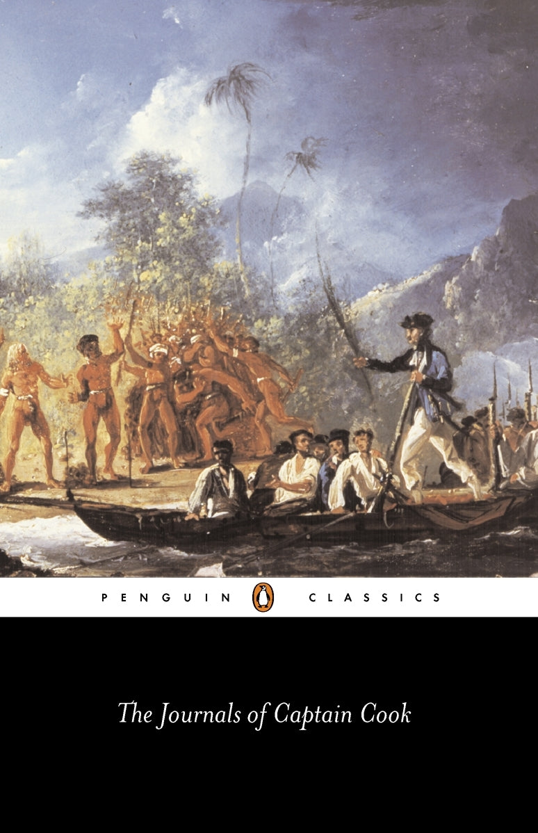Trade paperback edition of "The Journals of Captain Cook," detailing his Pacific voyages and natural history insights.