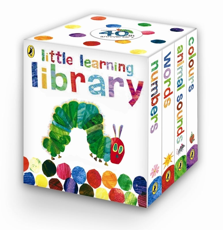 Colorful board book set introducing toddlers to first concepts through Eric Carle's iconic art and simple text.