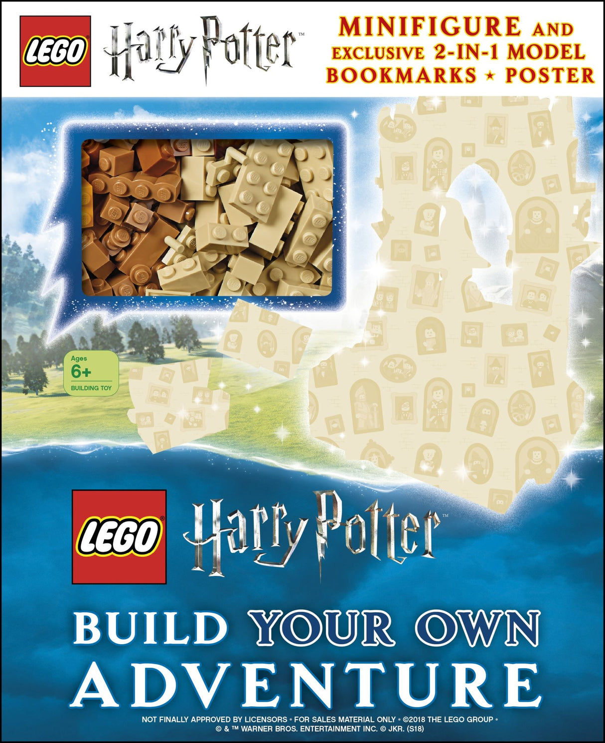 LEGO Harry Potter Build Your Own Adventure set featuring a minifigure, 50+ building ideas, and exclusive collectible bookmarks.