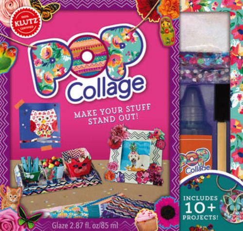 Colorful hardback craft guide, "Pop Collage," featuring 56 pages of creative decoupage and collage projects for all ages.