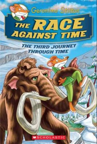 Hardback book "The Race Against Time" featuring Geronimo Stilton on an adventurous journey through history.