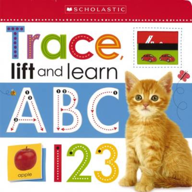 Interactive board book for kids featuring traced ABCs, 123s, and sliders for hands-on learning and counting.