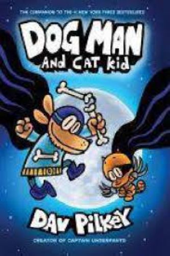 Colorful hardcover of 'The Adventures of Dog Man 4: Dog Man and Cat Kid', featuring Dog Man and Cat Kid on an exciting mission.