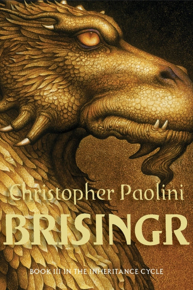 Cover of 'Brisingr', the fantasy novel featuring Eragon and Saphira on an epic journey filled with conflict and magic.
