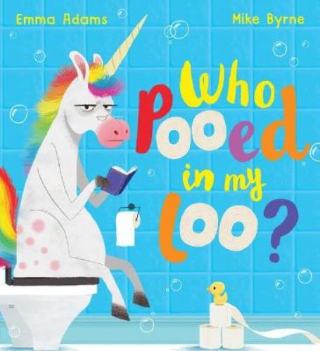 Whimsical children's book 'Who Pooed in My Loo?' featuring vibrant illustrations and rhymes about a toilet mystery.
