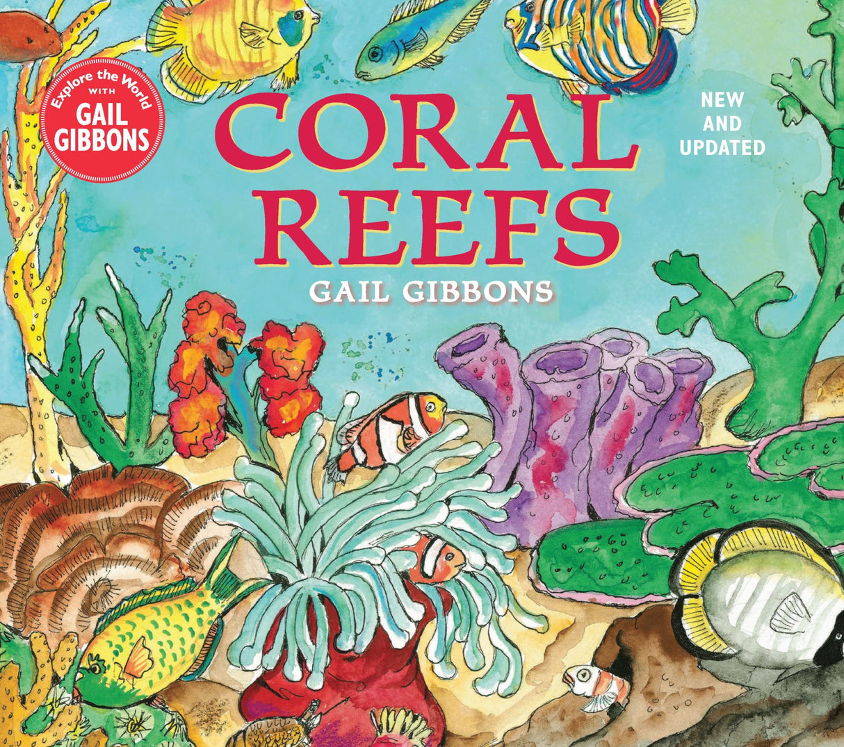 Illustrated hardcover book inviting children to explore vibrant coral reefs and marine life, featuring the Great Barrier Reef.
