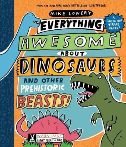 Vibrant children’s book diving into dinosaur facts with comic-style illustrations, jokes, and engaging storytelling for ages 6-9.