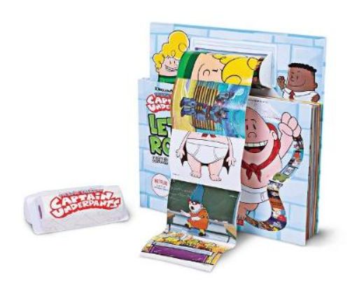 A sticker activity book featuring Captain Underpants, filled with 80 pages of fun activities and 40 giant toilet paper stickers.