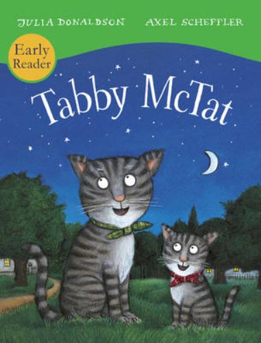 Colorful cover of 'Tabby McTat', a joyful storybook about a singing cat and her busker friend facing separation.