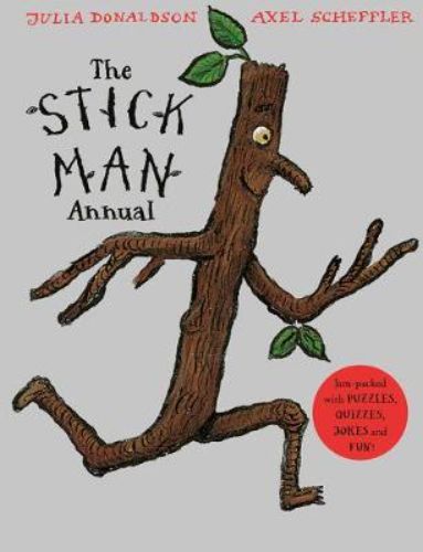 Vibrant hardback book featuring Stick Man's adventures, packed with puzzles, activities, and illustrations for kids ages 3-8.
