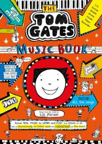Illustration of the engaging 'Tom Gates: The Music Book', featuring 96 pages of essential music education for young musicians.