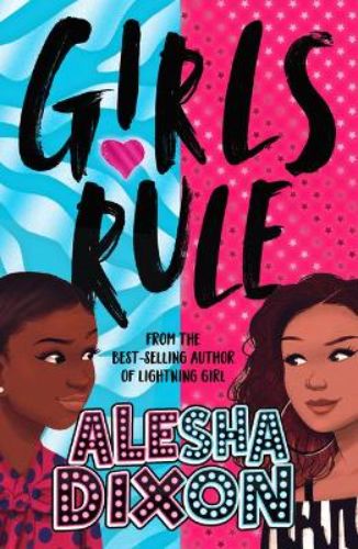 Cover of "Girls Rule" featuring a colorful illustration of two girls playfully causing chaos in a grand building, symbolizing sisterhood.