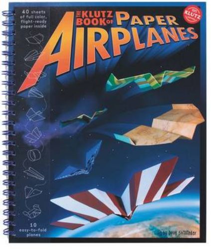 Colorful mixed media book teaching kids to fold paper airplanes with 40 sheets of patterned paper and step-by-step instructions.