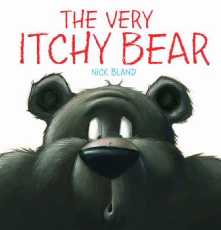 Hardback children's picture book 'Very Itchy Bear' about a bear's humorous journey with a pesky flea and friendship.