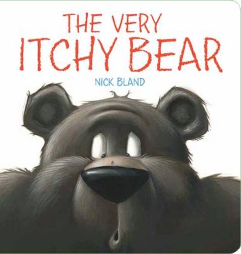 Cover of "The Very Itchy Bear," depicting Bear and a persistent flea, symbolizing friendship and resilience for young readers.