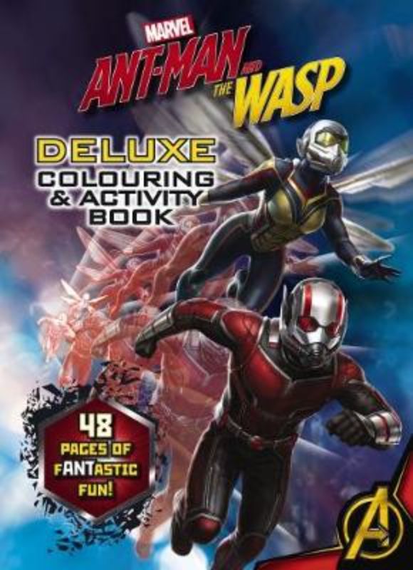 Marvel Ant-Man and the Wasp Deluxe Colouring & Activity Book with 48 pages of vibrant illustrations and fun challenges for kids.