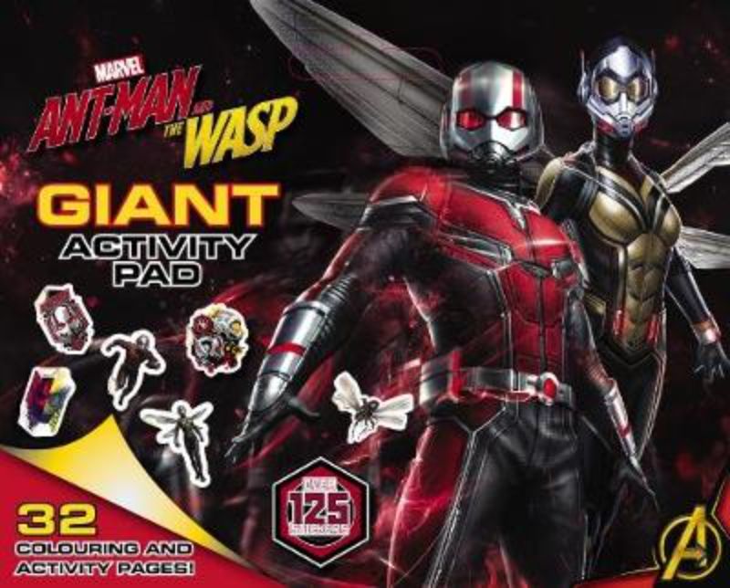 Giant activity pad featuring Ant-Man and the Wasp with 32 pages of coloring, puzzles, and games for kids' creativity.