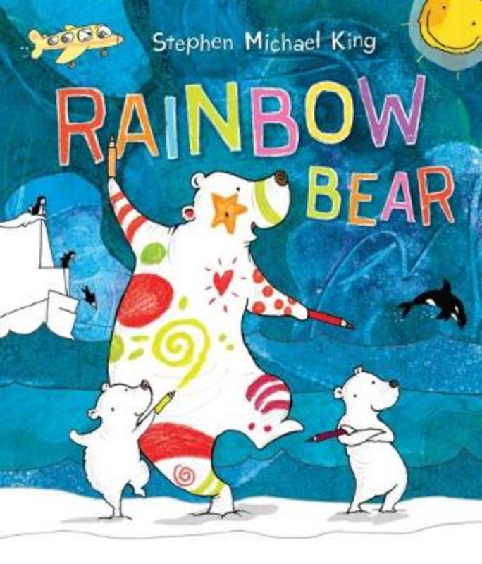 Cover of 'Rainbow Bear,' a vibrant children's picture book featuring Bear's ocean adventures and a surprising coat transformation.