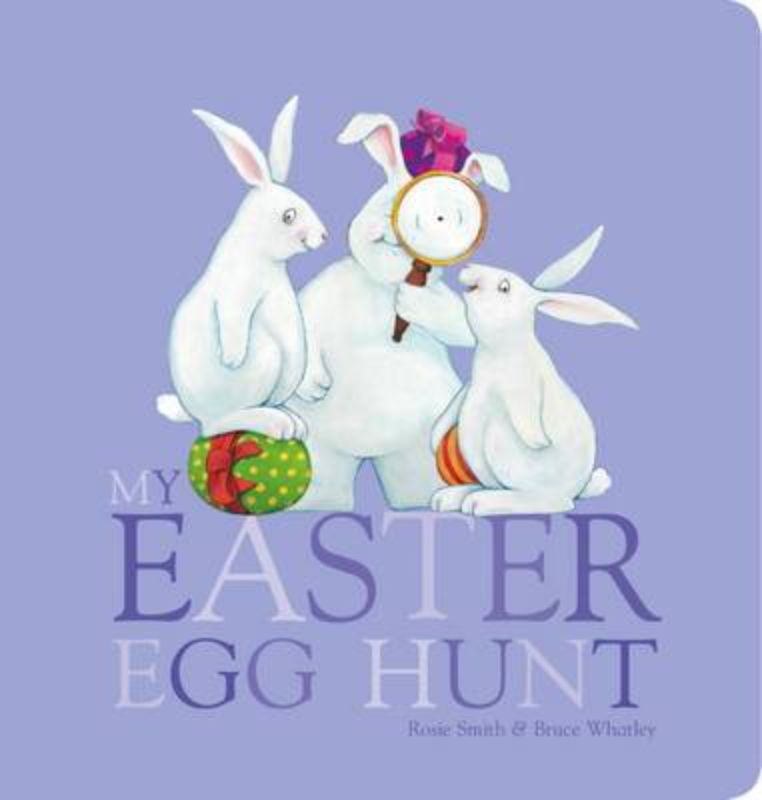 Colorful board book for kids featuring adorable animals on an Easter egg hunt, promoting sharing and teamwork in reading.