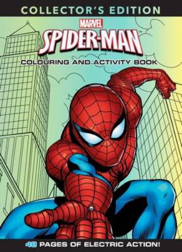 Coloring and activity book featuring Spider-Man, with 48 pages of illustrations, puzzles, and a fun cut-out activity.