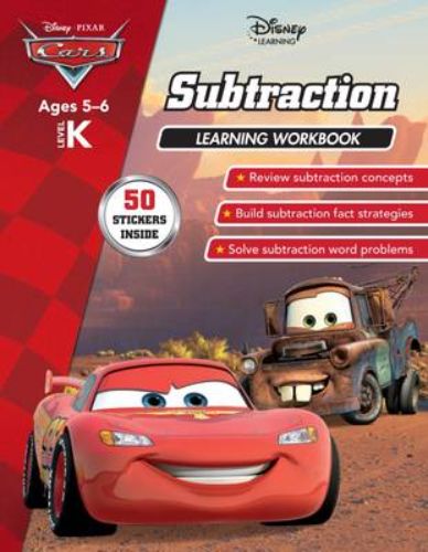 Disney Cars Subtraction Workbook for kids, featuring vibrant pages and fun activities with Lightning McQueen to learn subtraction.