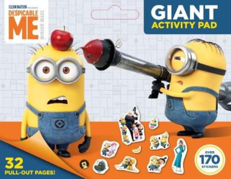 Giant Despicable Me activity pad with 32 pages of coloring, puzzles, and a convenient carry handle for on-the-go fun.
