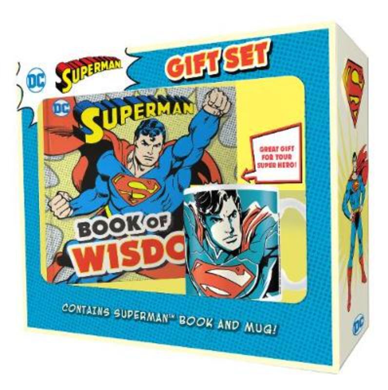 Superman Book & Mug Gift Set featuring vintage art book with quotes and a ceramic mug displaying an iconic Superman image.