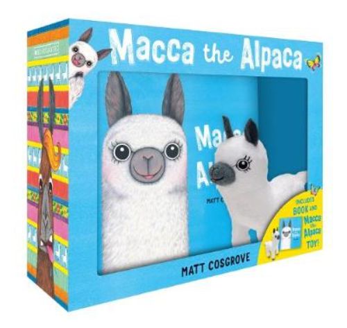 Macca the Alpaca Plush Box Set featuring a cuddly plush toy and a charming hardback book for children.