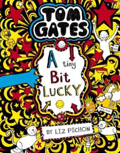 Cover of "A Tiny Bit Lucky" showing Tom and his band, DOGZOMBIES, amidst musical fun and challenges, perfect for young readers.