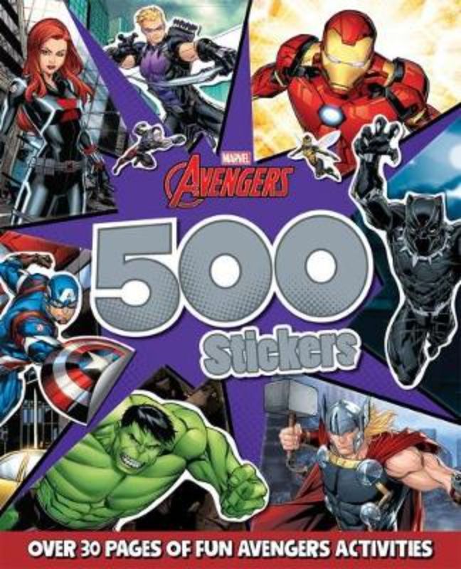 Vibrant Avengers sticker book featuring 500 stickers of superheroes for creative play, puzzles, and storytelling fun.