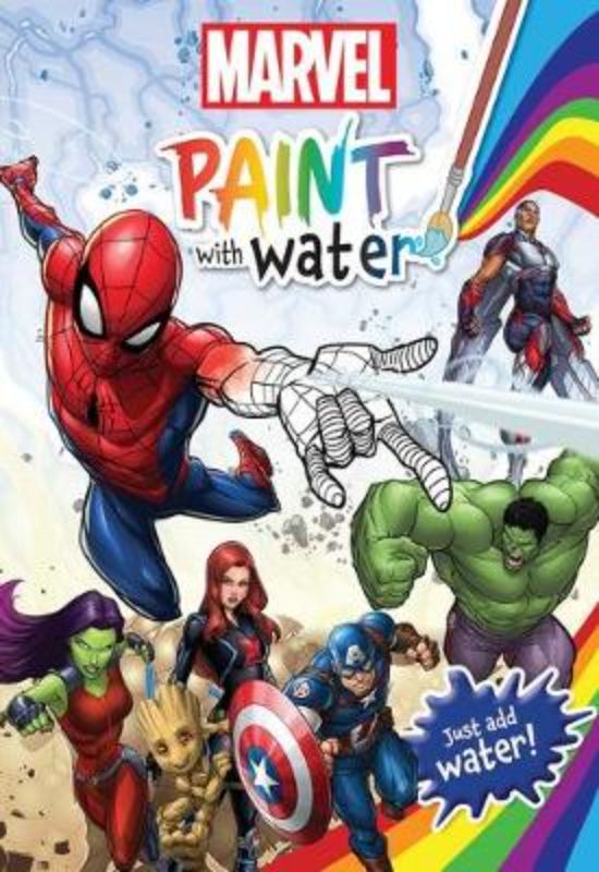 Interactive paint-by-water book featuring Marvel superheroes like Spider-Man and Iron Man for creative fun and artistic development.